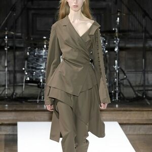 Adeam Olive Green Asymmetrical Pearl Detail Top Blouse SZ 10 US‎ 6